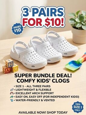 3 PAIR Target White Kids Vented Clog Sandals BUNDLE